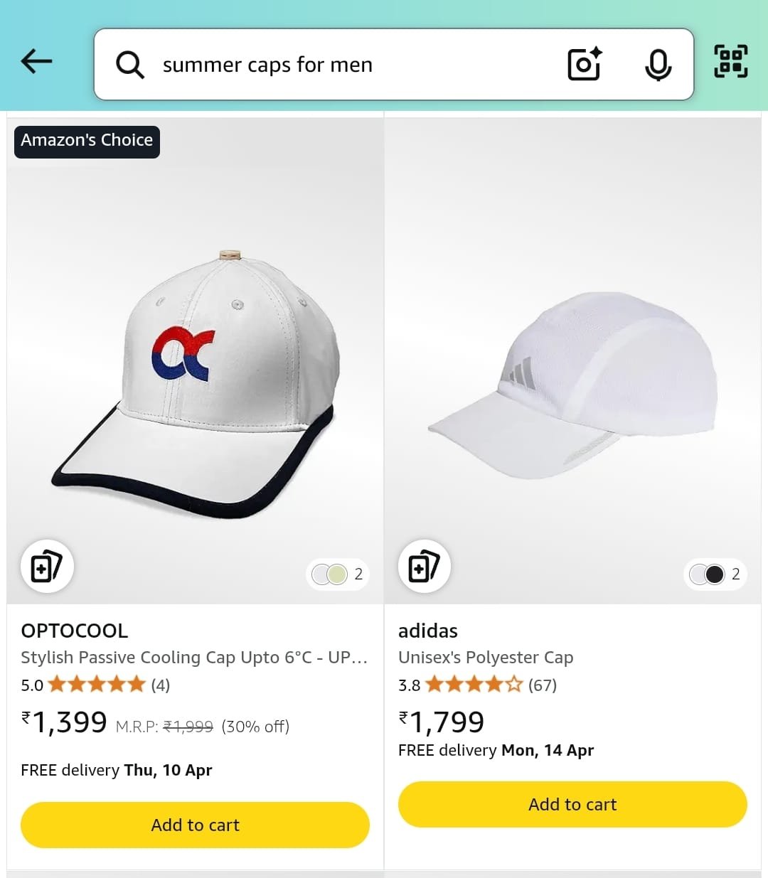 Achieved Amazon’s Choice Status - OPTOCOOL Passive Cooling Cap over Adidas