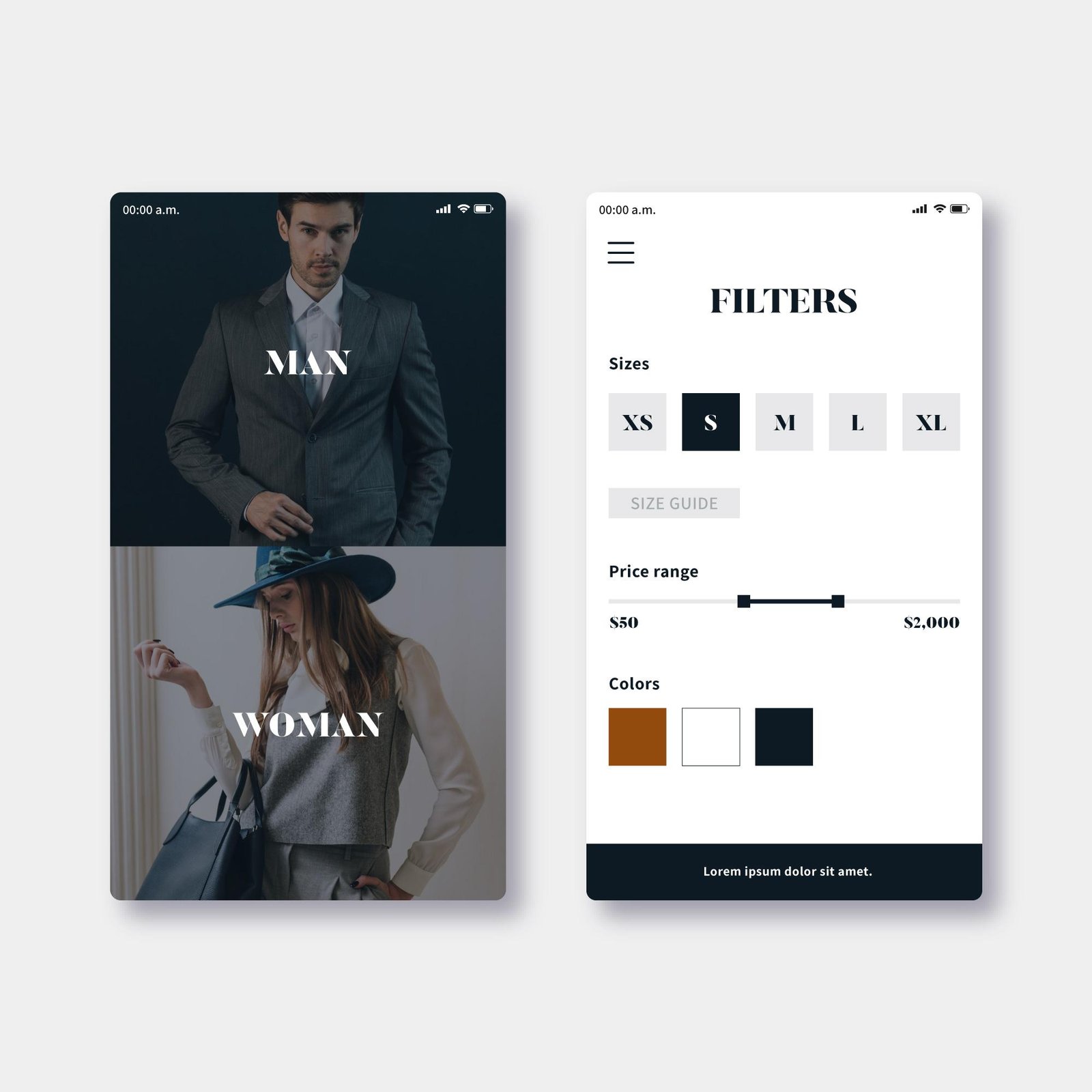 E-commerce homepage with swatches and filters
